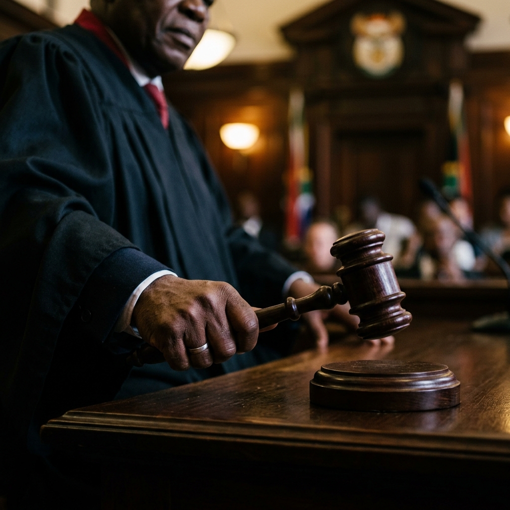A black South African female lawyer at her desk
